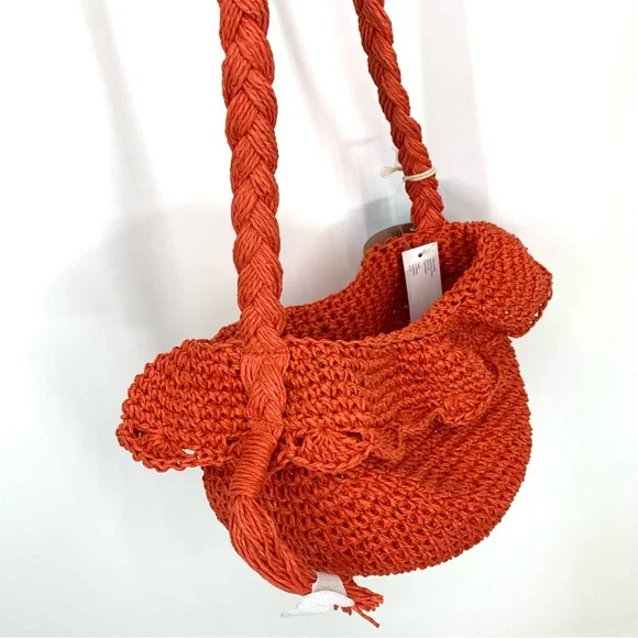 Rhode For Target Orange Crocheted Bucket Bag Crossbody Purse With Free Pouch Nwt - Picture 5 of 16